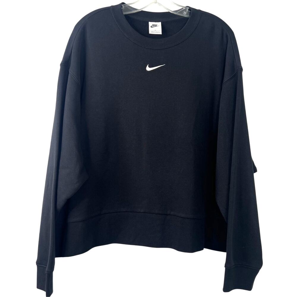 Nike Cropped Pullover Sweater Black Long Sleeves Casual Streetwear Plus Size 2X